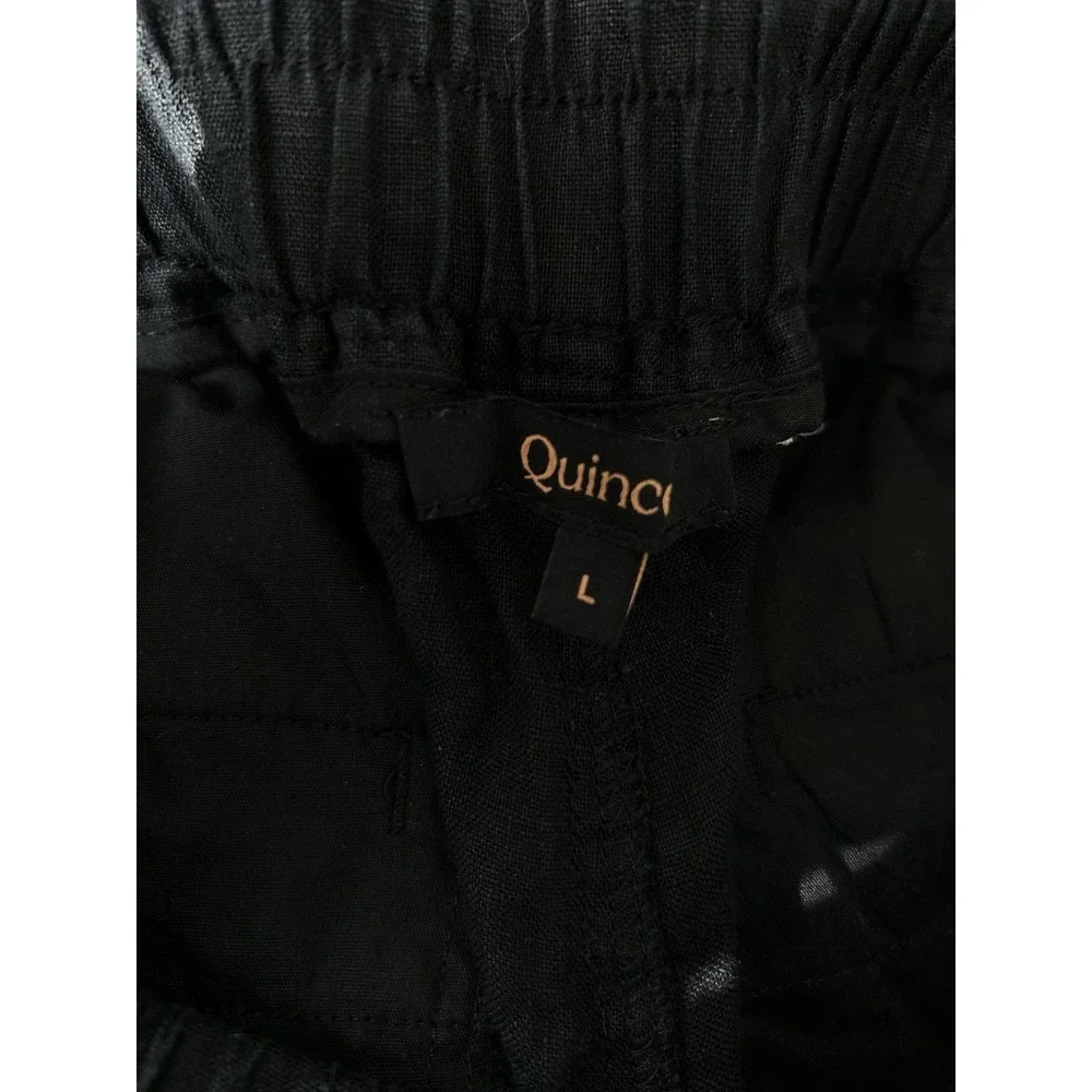 Quince 100% European Linen Wide Leg Pants Black Elastic Waist L Relaxed Fit